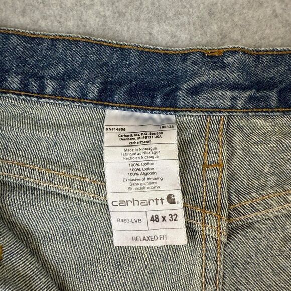 Carhartt Men's Relaxed Fit Blue Denim Jeans Size 48 x 32 Straight Leg Casual - Picture 10 of 13